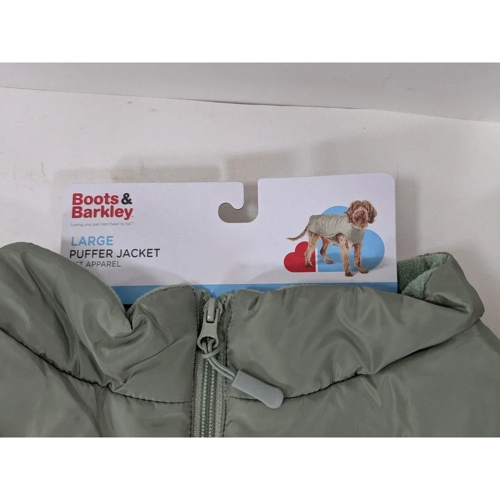 Boots & Barkley Large Puffer Jacket Pet Apparel Sage Green Fleece Lined Dog Coat